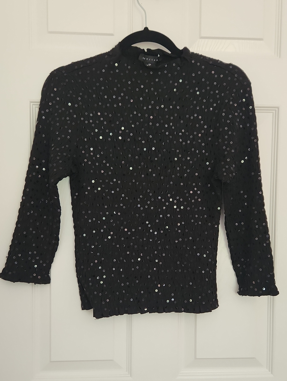 NWT Y2K Party City Chic Maximalist Sanctuary Black Sequin Quarter Sleeve Top